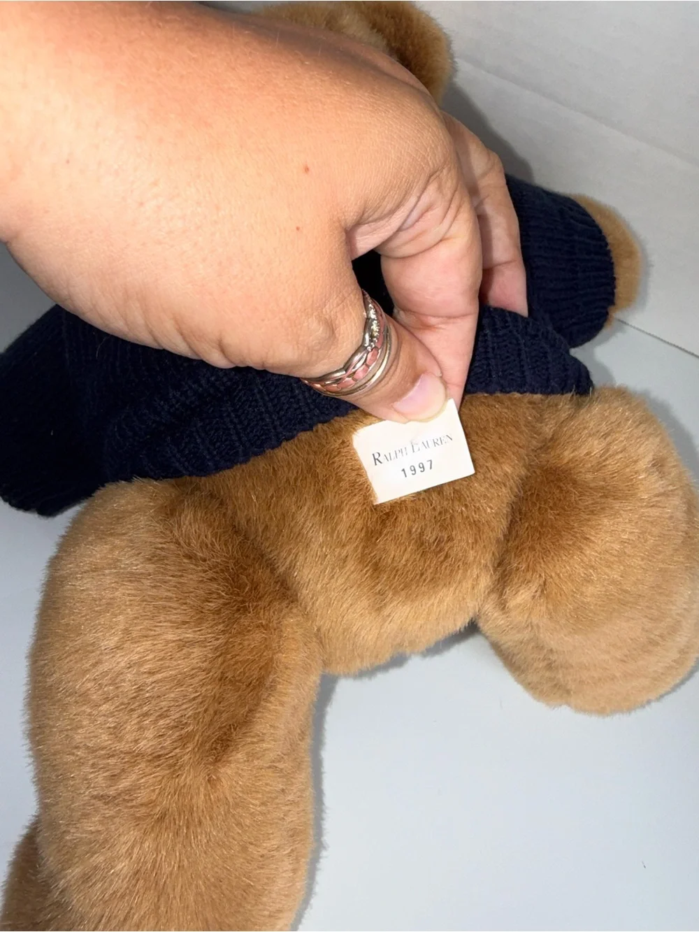 VINTAGE POLO RALPH LAUREN 1997 Plush Teddy Bear with Navy Sweater 15 inches